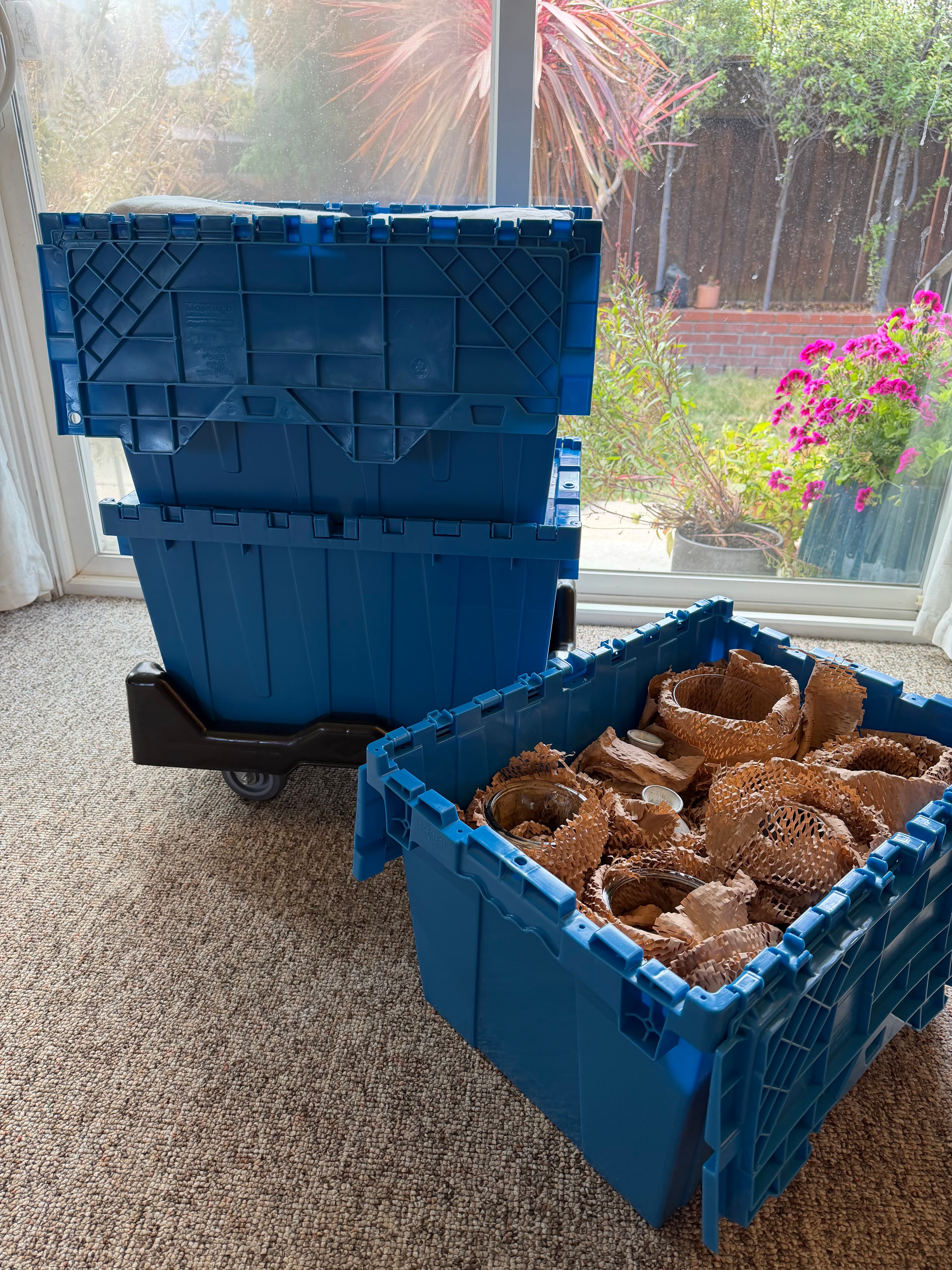 Totes stacked and latched