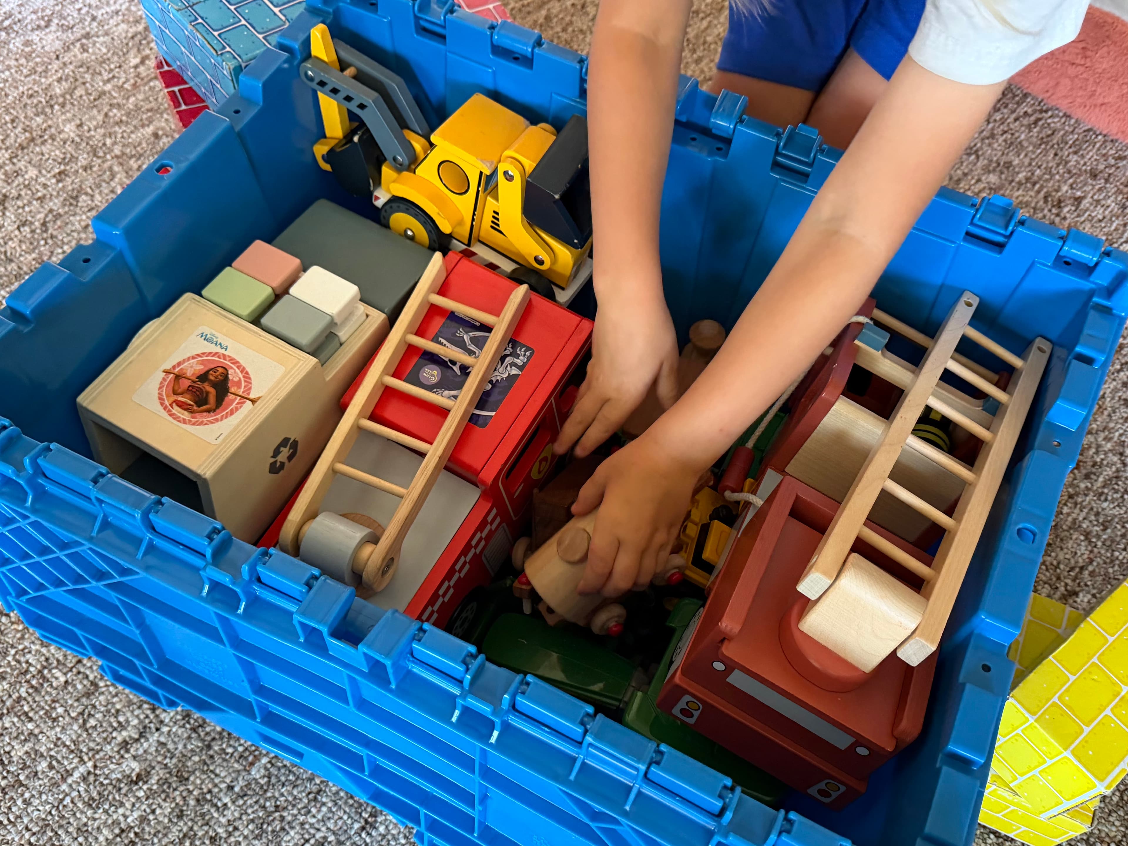 Family room packed into totes